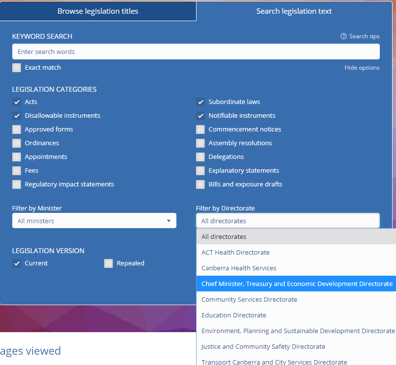 Search by Directorate form