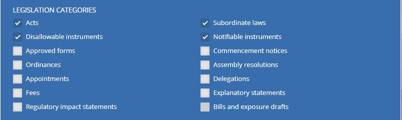 Legislation categories